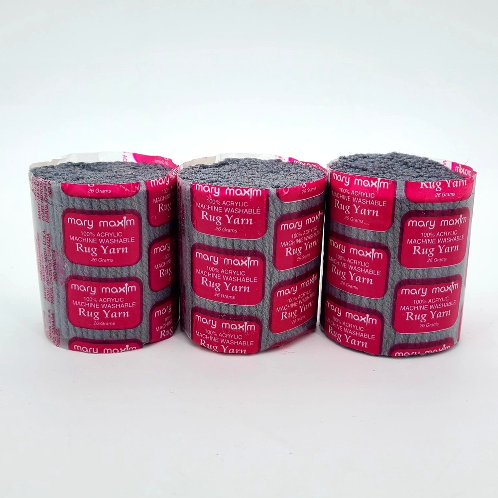 3 x Mary Maxim Pre-Cut Latch Hook Rug Yarn 1 oz. Vintage #45 Dark Gray Acrylic